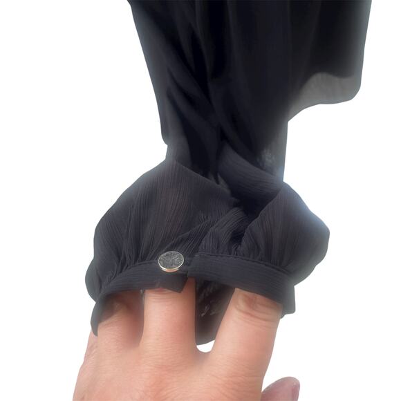 White House Black Market High/Low Embroidered Black Blouse Sz 4 - Picture 6 of 8